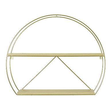 Belle Maison Round 2-Shelf Gold Metal and Wood Wall Decor