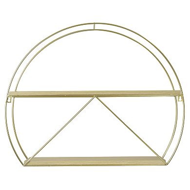 Belle Maison Round 2-Shelf Gold Metal and Wood Wall Decor