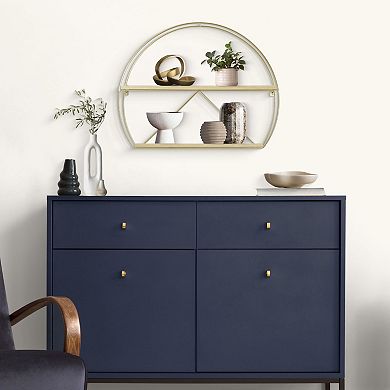 Belle Maison Round 2-Shelf Gold Metal and Wood Wall Decor