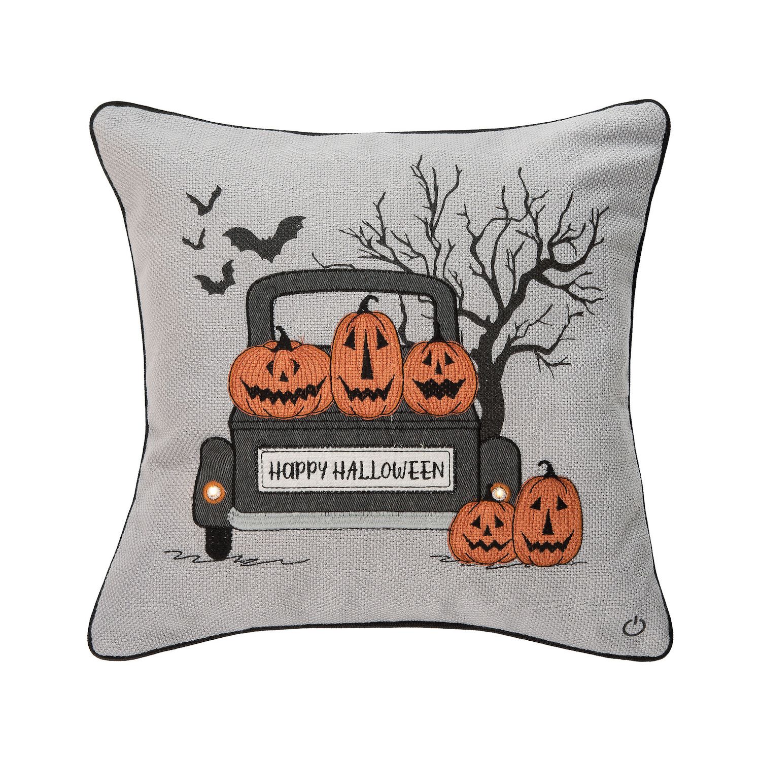 Lush Decor Trick or Treat Pumpkin LED Decorative Pillow, Orange, 12x12