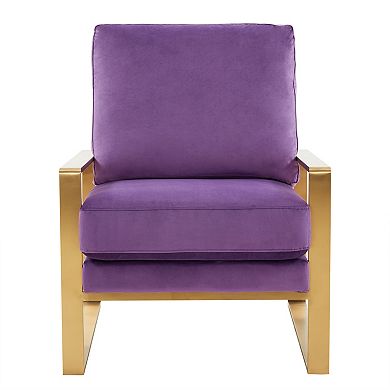 LeisureMod Jefferson Velvet Design Accent Armchair With Gold Brass Finish Frame