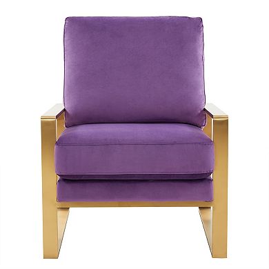 LeisureMod Jefferson Velvet Design Accent Armchair With Gold Brass Finish Frame