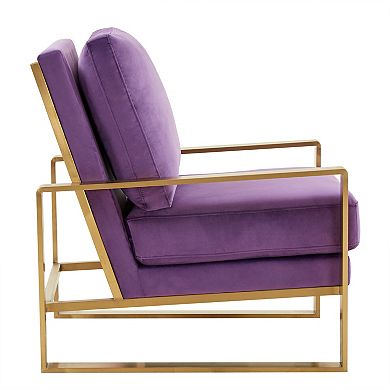 LeisureMod Jefferson Velvet Design Accent Armchair With Gold Brass Finish Frame