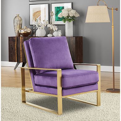 LeisureMod Jefferson Velvet Design Accent Armchair With Gold Brass Finish Frame