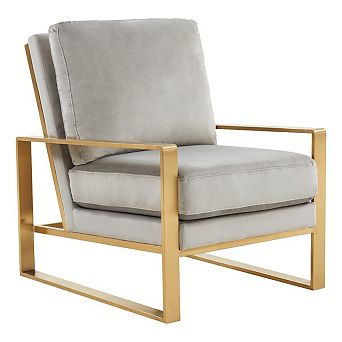 LeisureMod Jefferson Velvet Design Accent Armchair With Gold Brass Finish Frame