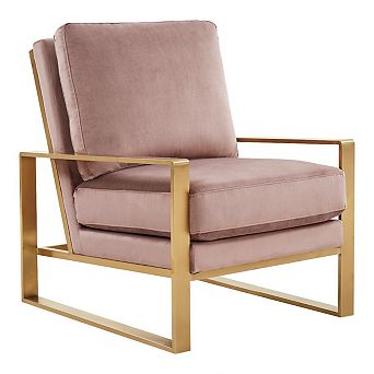 LeisureMod Jefferson Velvet Design Accent Armchair With Gold Brass Finish Frame