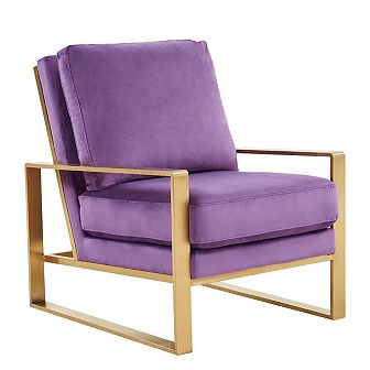 LeisureMod Jefferson Velvet Design Accent Armchair With Gold Brass Finish Frame