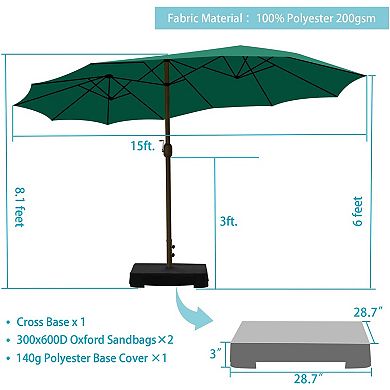 Aoodor Double Sided Patio Umbrella with Base Stand