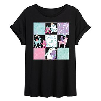 Juniors' Care Bears Unlock The Magic Winter Grid Oversized Tee