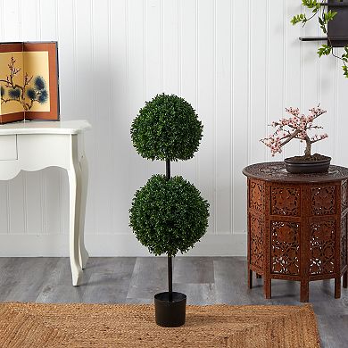 nearly natural 3.5-ft. Boxwood Double Ball UV Resistant Artificial Topiary Tree