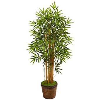 nearly natural 4.5-ft. Bamboo Artificial Tree in Coiled Rope Planter