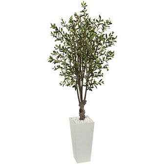 nearly natural 6-ft. Olive Artificial Tree in White Tower Planter