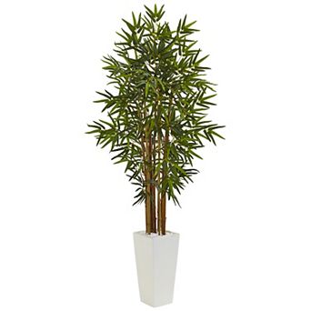 nearly natural 5-ft. Bamboo Artificial Tree in White Tower Planter