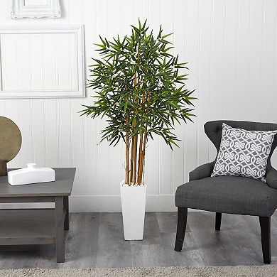 nearly natural 5-ft. Bamboo Artificial Tree in White Tower Planter