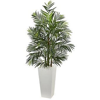 nearly natural 5-ft. UV Resistant Areca Artificial Palm Tree in White Planter