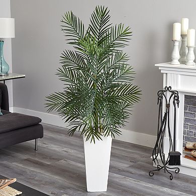 nearly natural 5-ft. UV Resistant Areca Artificial Palm Tree in White Planter