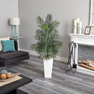 nearly natural 5-ft. UV Resistant Areca Artificial Palm Tree in White Planter