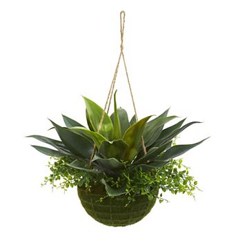 nearly natural Agave & Maiden Hair Artificial Plant in Hanging Basket