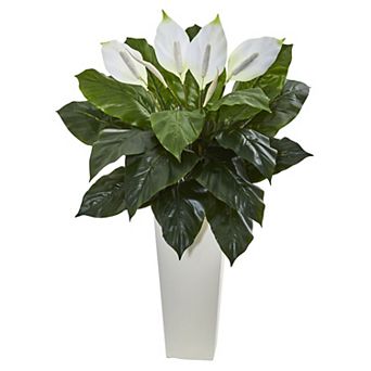 nearly natural 3-ft. Spathiphyllum Artificial Plant in White Tower Planter