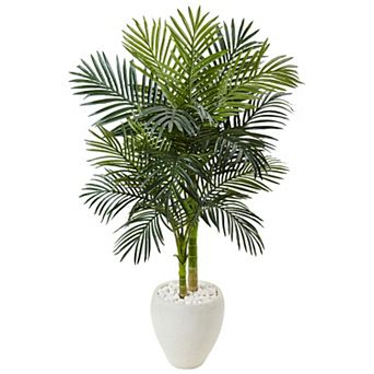 nearly natural 4.5-ft. Golden Cane Palm Artificial Tree in White Oval Planter