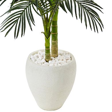 nearly natural 4.5-ft. Golden Cane Palm Artificial Tree in White Oval Planter