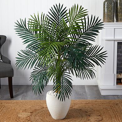 nearly natural 4.5-ft. Golden Cane Palm Artificial Tree in White Oval Planter