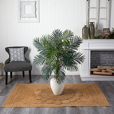 nearly natural 4.5-ft. Golden Cane Palm Artificial Tree in White Oval Planter