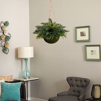 nearly natural Cycas Artificial Plant in Mossy Hanging Basket