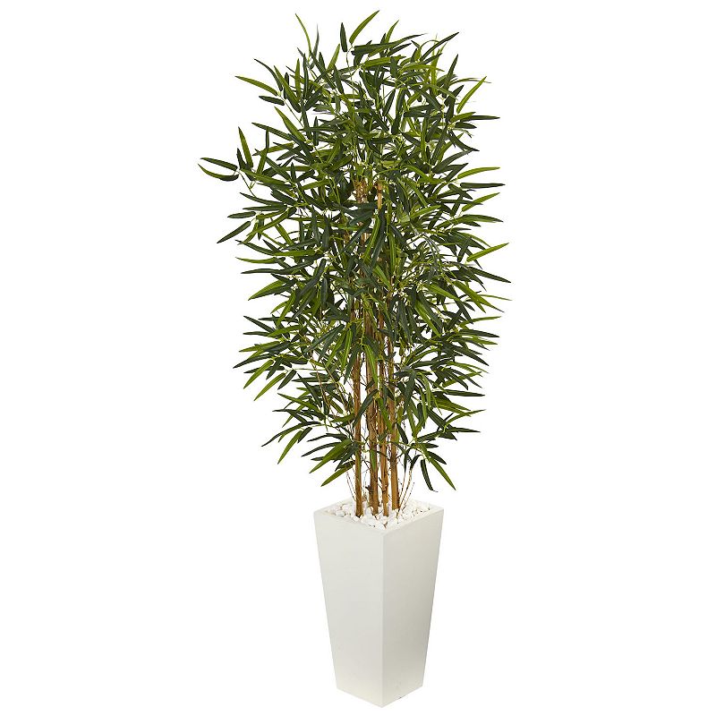 nearly natural 5.5-ft. Bamboo Artificial Tree in White Tower Planter, Green