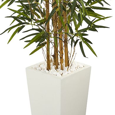 nearly natural 5.5-ft. Bamboo Artificial Tree in White Tower Planter