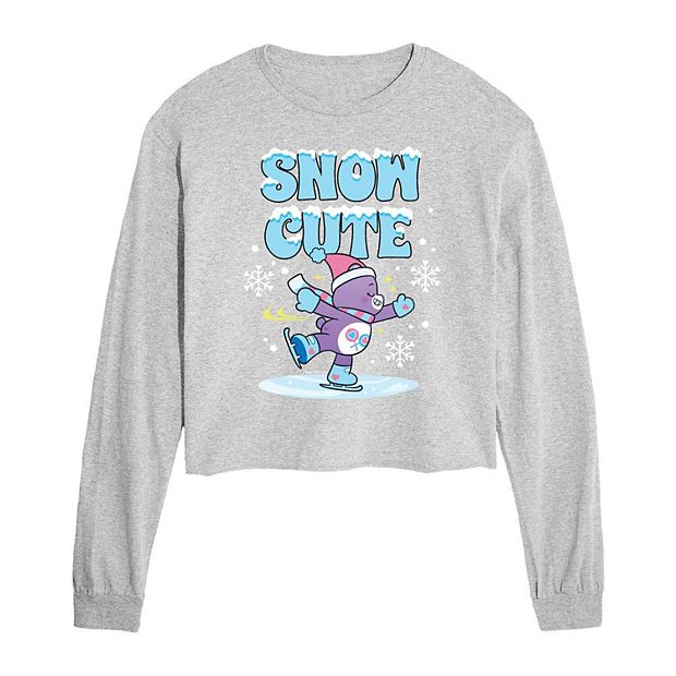 Juniors Care Bears Unlock The Magic Snow Cute Cropped Long Sleeve Tee