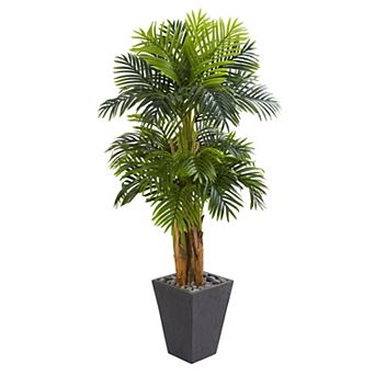 nearly natural 5.5-ft. Triple Areca Palm Artificial Tree in Slate Finish Planter