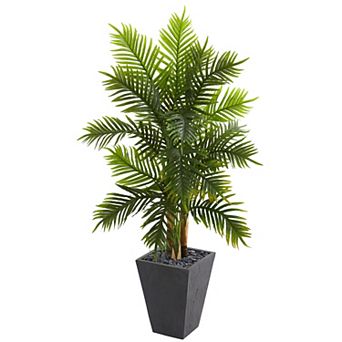 nearly natural 5.5-ft. Real Touch Areca Palm Artificial Tree in Slate Finished Planter