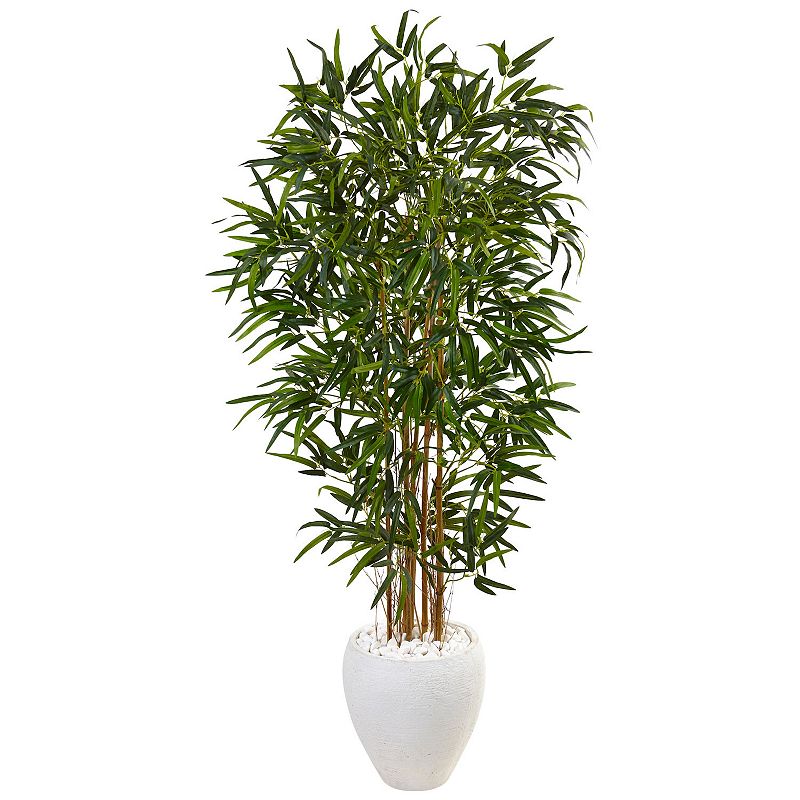 nearly natural 5-ft. Bamboo Artificial Tree in Oval White Planter, Green