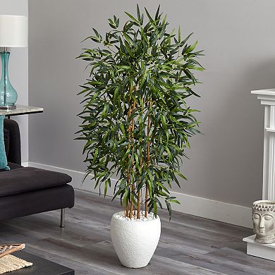 nearly natural 5-ft. Bamboo Artificial Tree in Oval White Planter