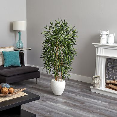 nearly natural 5-ft. Bamboo Artificial Tree in Oval White Planter