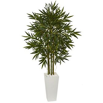 nearly natural 6-ft. Bamboo Artificial Tree in White Tower Planter