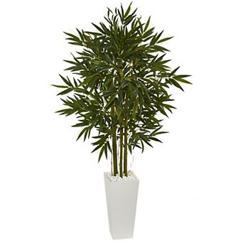 nearly natural 6-ft. Bamboo Artificial Tree in White Tower Planter