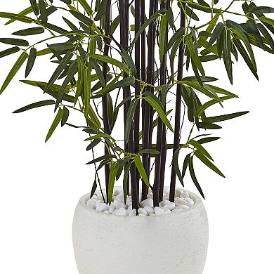 nearly natural 5-ft. Black Bamboo Artificial Tree in White Oval Planter