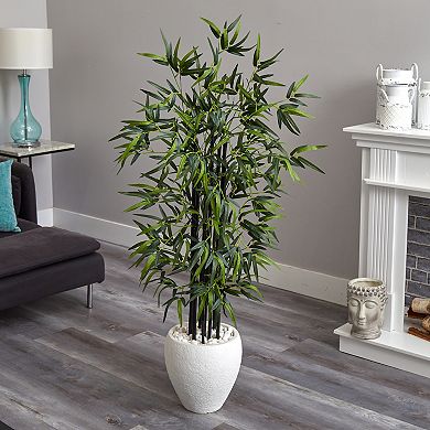 nearly natural 5-ft. Black Bamboo Artificial Tree in White Oval Planter