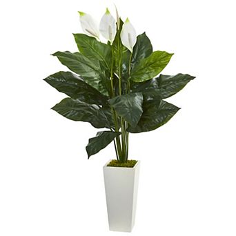 nearly natural 51 in Spathiphyllum Artificial Plant in White Tower Planter