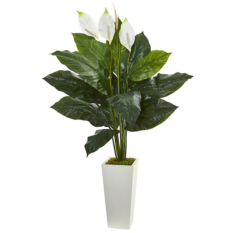 UPC 840703145956 product image for nearly natural 51-in. Spathiphyllum Artificial Plant in White Tower Planter, Gre | upcitemdb.com