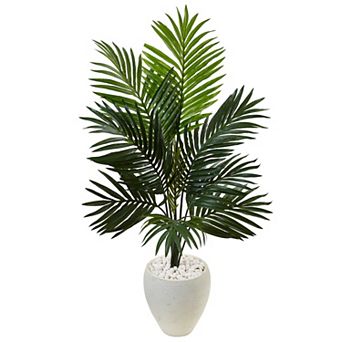 nearly natural 4.5-ft. Kentia Palm Artificial Tree in White Oval Planter