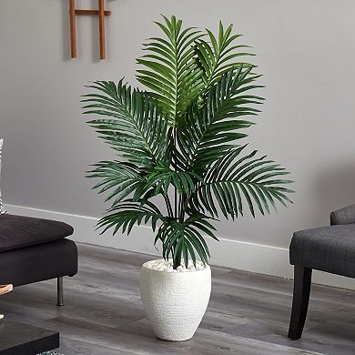 nearly natural 4.5-ft. Kentia Palm Artificial Tree in White Oval Planter