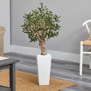 nearly natural 3.5-ft. Olive Artificial Tree in White Tower Planter