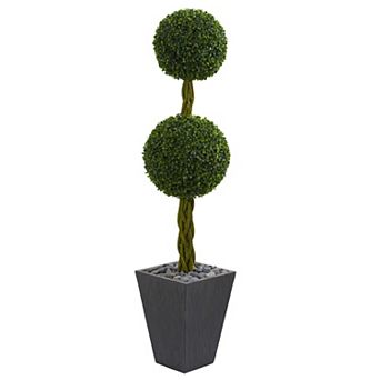nearly natural 5-ft. UV Resistant Double Ball Boxwood Topiary Artificial Tree in Slate Planter