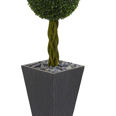 nearly natural 5-ft. UV Resistant Double Ball Boxwood Topiary Artificial Tree in Slate Planter