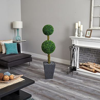 nearly natural 5-ft. UV Resistant Double Ball Boxwood Topiary Artificial Tree in Slate Planter