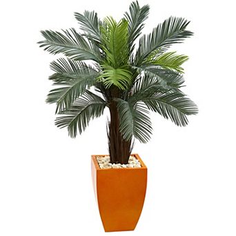 nearly natural 4.5-ft. UV Resistant Cycas Artificial Tree in Orange Planter