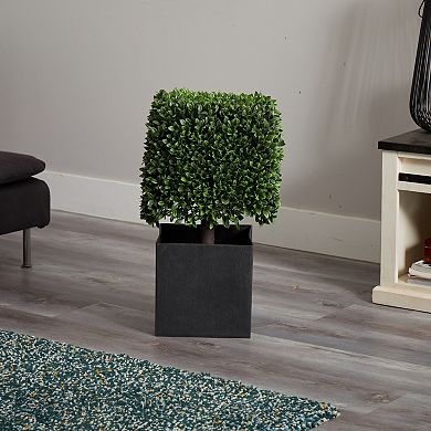 nearly natural 27-in. Boxwood Artificial Plant in Black Planter